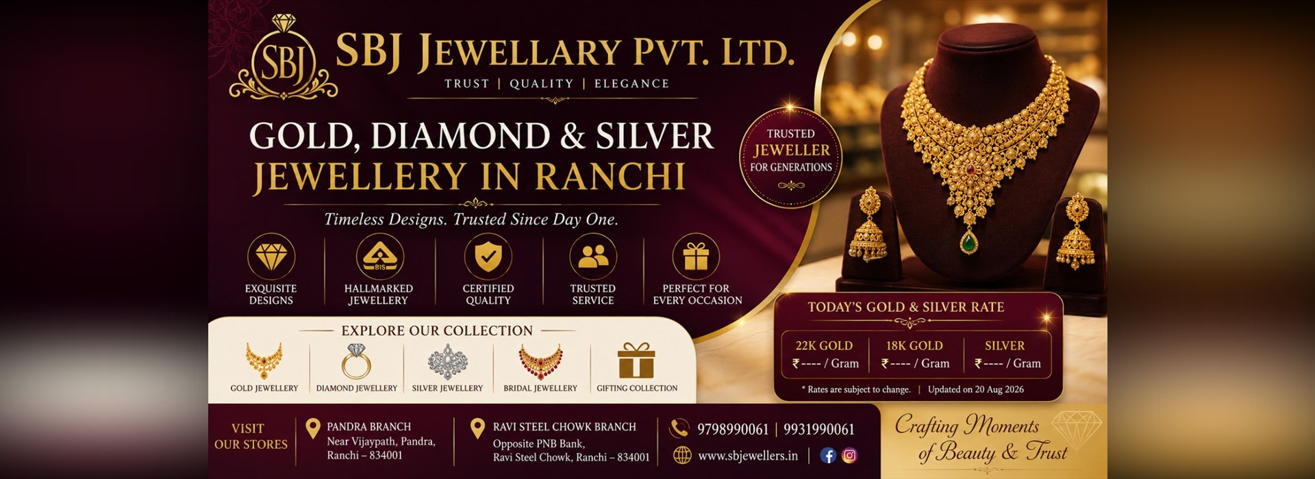 SBJ Jewellery Pvt Ltd &ndash; Gold, Diamond & Silver Jewellery in Ranchi. Timeless designs, trusted since day one.